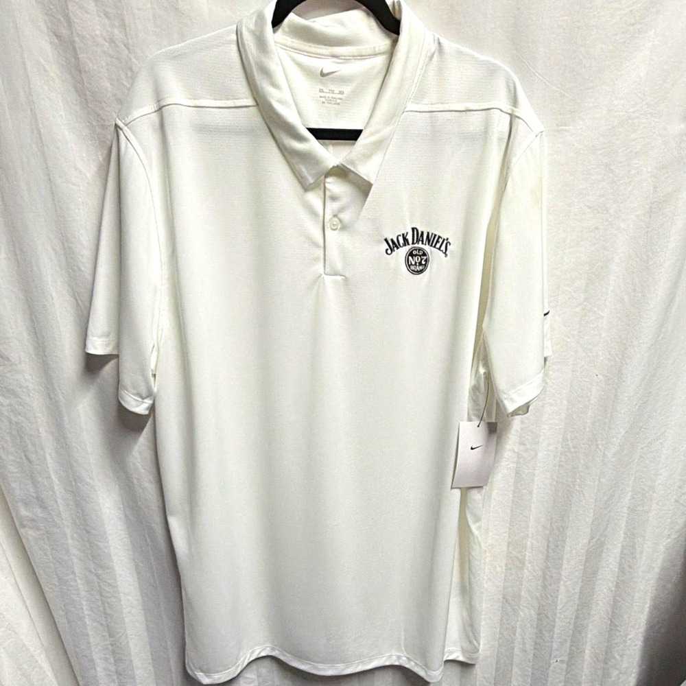 Nike Golf Mens 2XL White Polo Jack Daniel's Embroidered Logo Breathable Mesh
